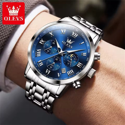 Luxury Quartz Watch For Men Roman Scale Moon Phase Chronograph